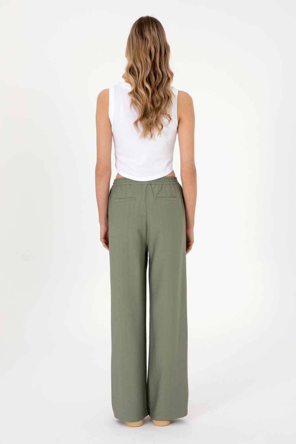 Kad_n Koyu Haki Loose Relax Fit Kanvas Pantolon