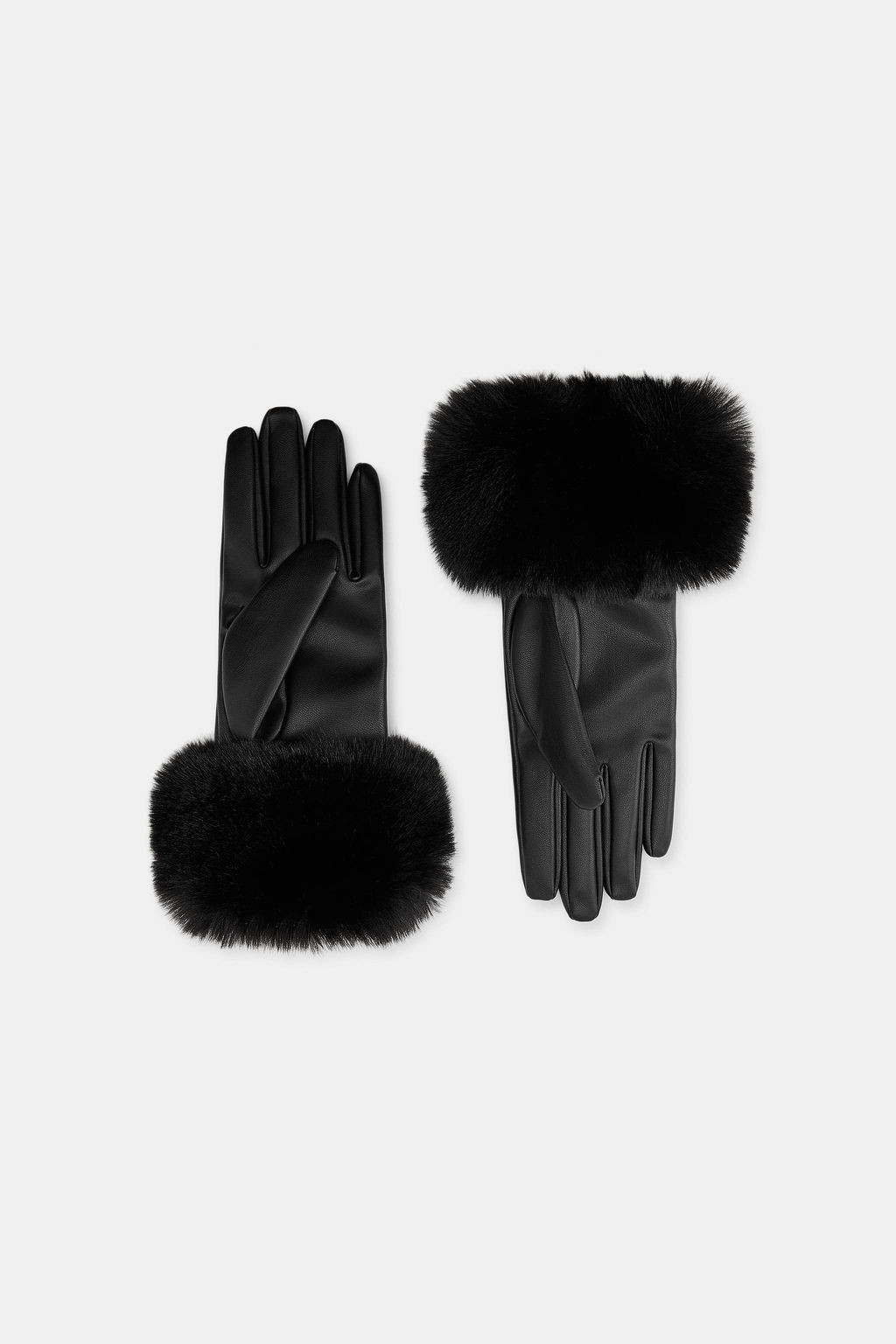 FAUX LEATHER AND FAUX FUR GLOVES