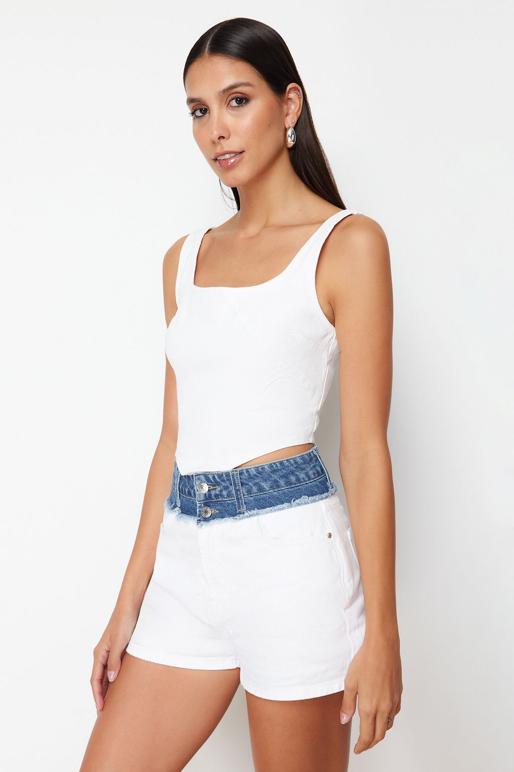 Trendyolmilla Mavi Dikis Detayl? Ask?l? Denim Bluz TWOSS22BZ1402  фото 6