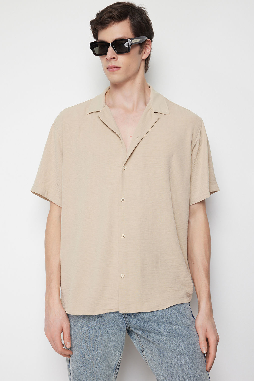 TRENDYOL MAN Siyah Siyah Oversize Fit Yazl?k K?sa Kollu Keten Gorunumlu Gomlek Gomlek TMNSS24GO00019 - Trendyolmilla фото 14