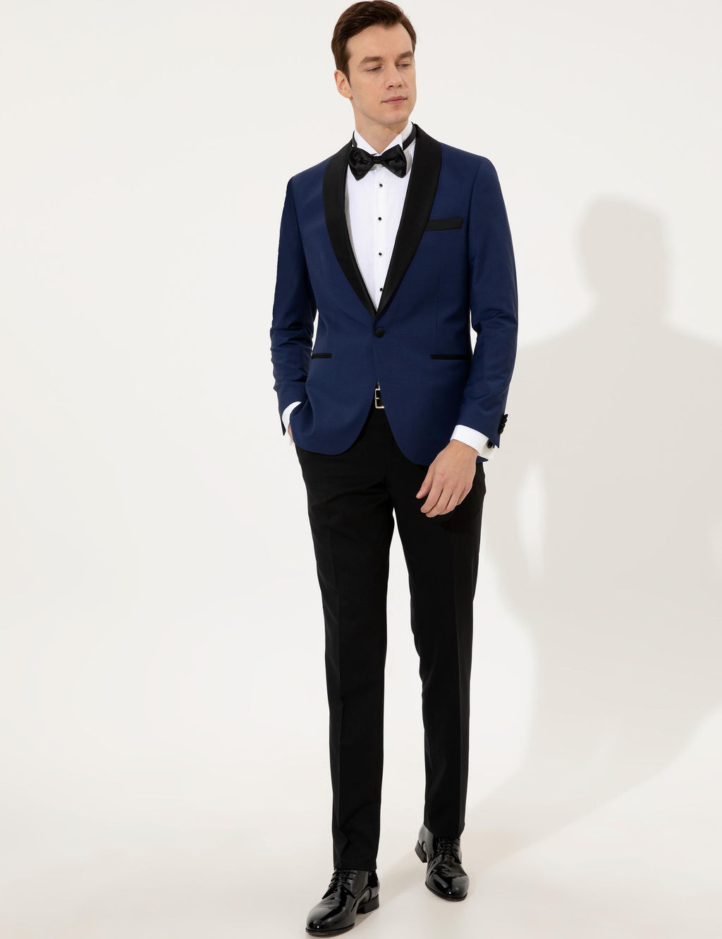 Светло-темно-синий приталенный пиджак-смокинг - Cacharel фото 4