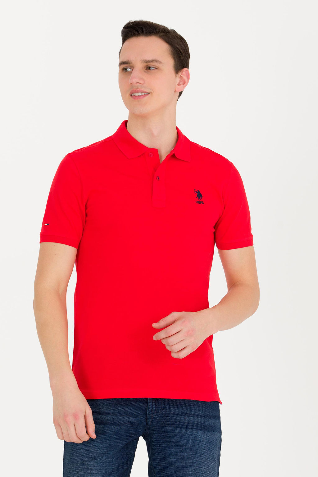 Мужская красная базовая футболка с воротником поло - U.s. polo assn фото 3