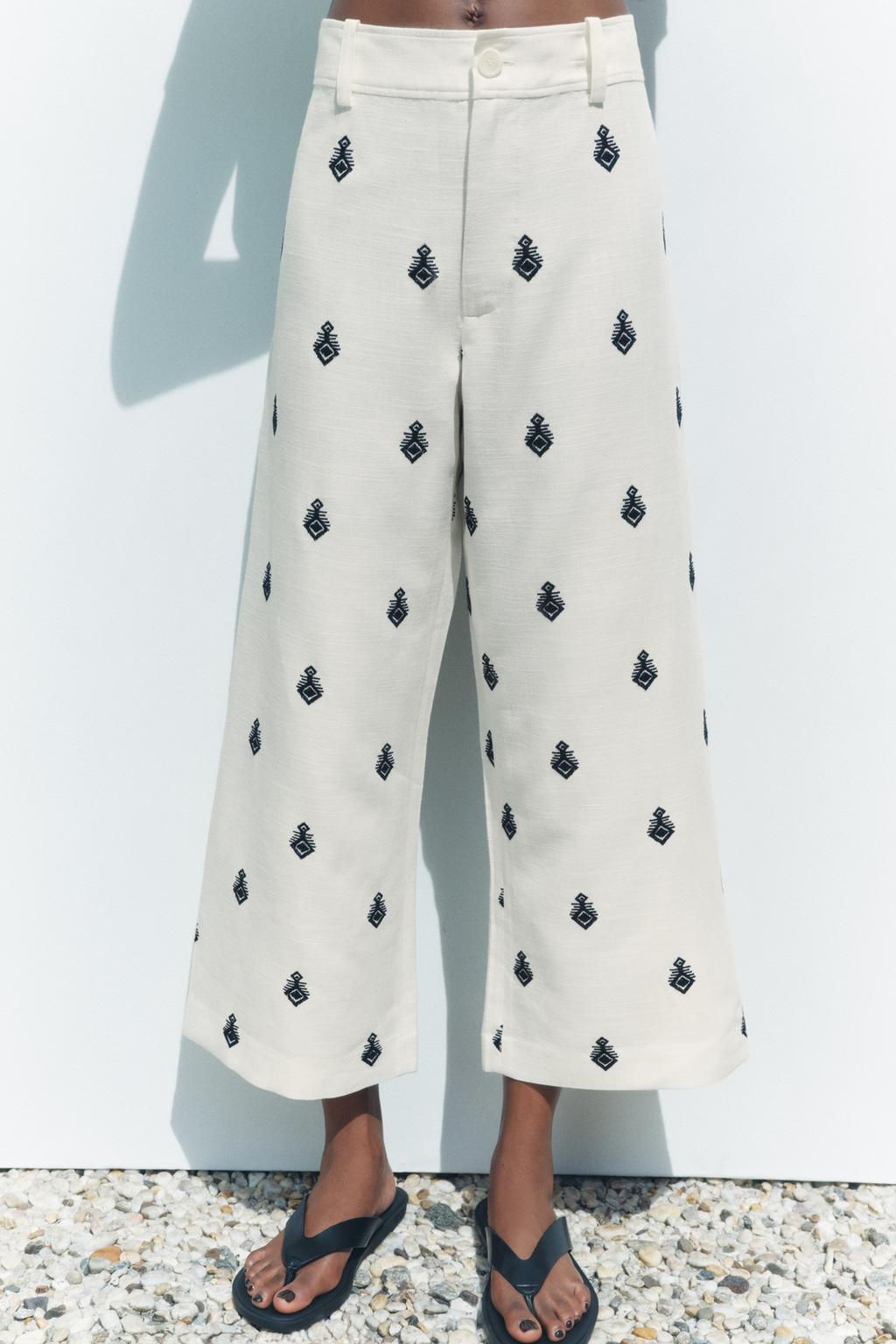 ZW COLLECTION CONTRAST EMBROIDERY CULOTTE TROUSERS - Zara фото 12