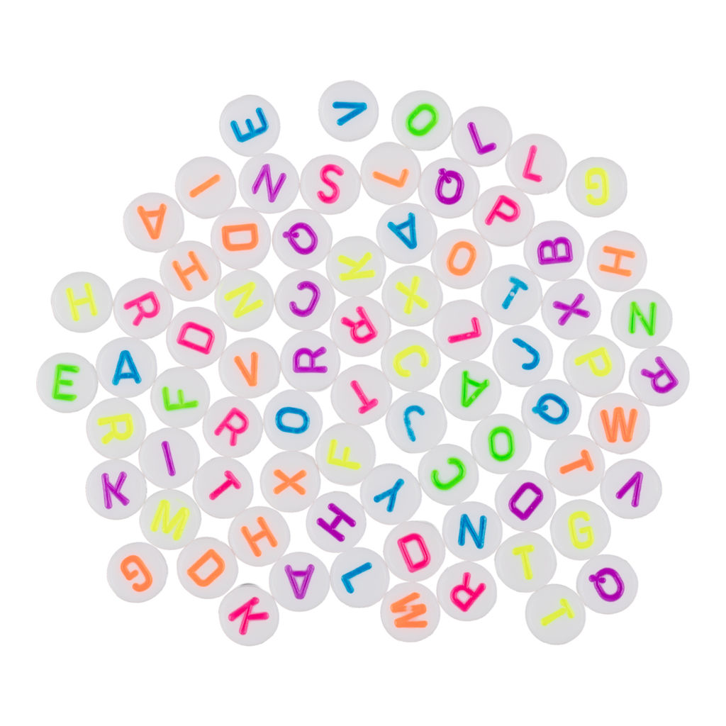 Бусина Hobbius пластик ABFD 4 х 7 мм 10 х 100 шт №01 цветные/белые английский алфавит