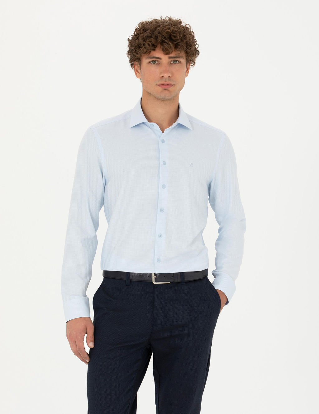 Рубашка Pierre Cardin Slim Fit светло-голубая