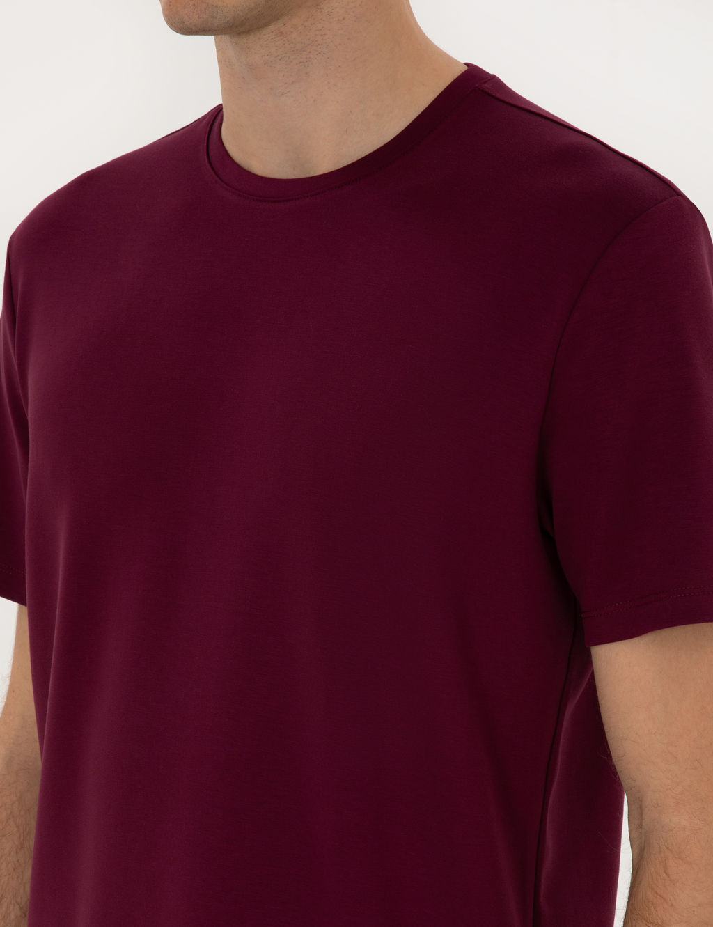 Bordo Regular Fit Kal_n Dokulu Bisiklet Yaka Basic Ti__rt