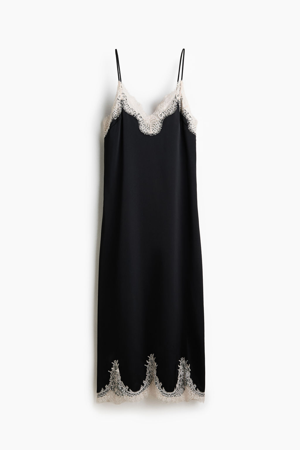 Vestido lencero con ribete de encaje