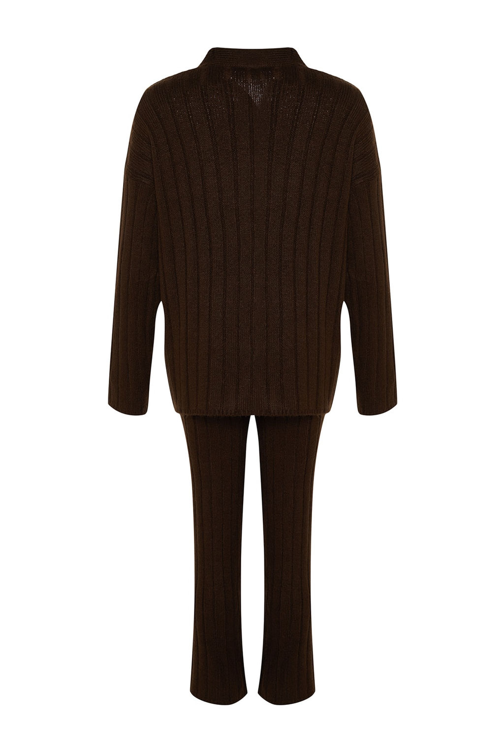 Kahverengi Genis Kal?p Yumusak Dokulu Triko Alt-Ust Tak?m TWOAW22AU0128