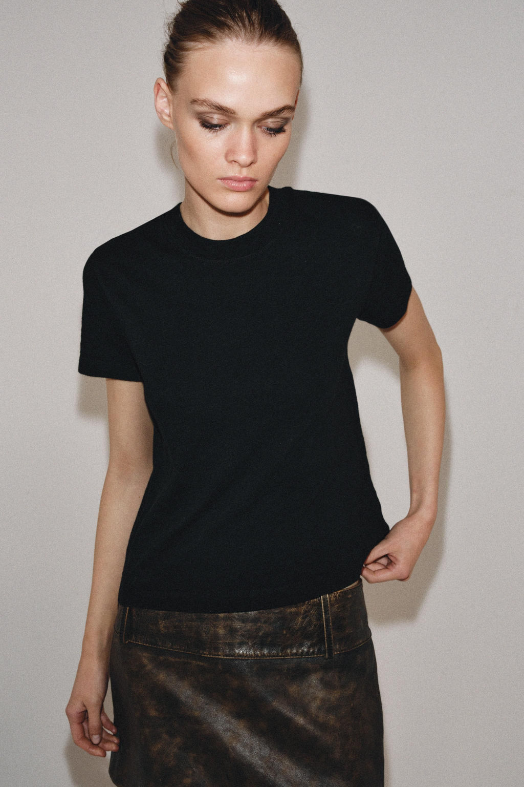 CAMISETA ALGOD?N FLAM? / Negro - Zara фото 4