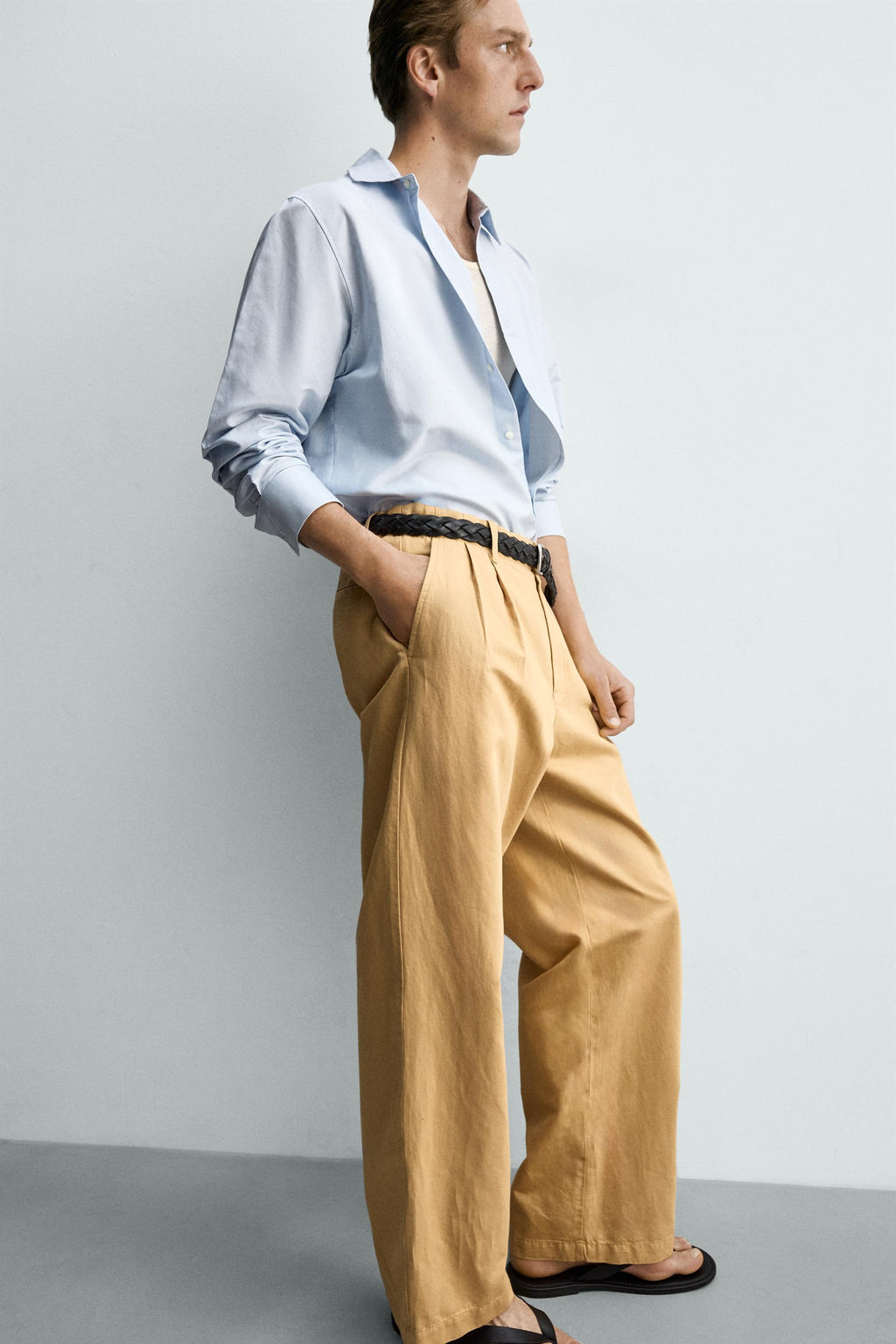 PANTAL?N CHINO STRAIGHT FIT ALGOD?N - LINO / Beige - Zara фото 5