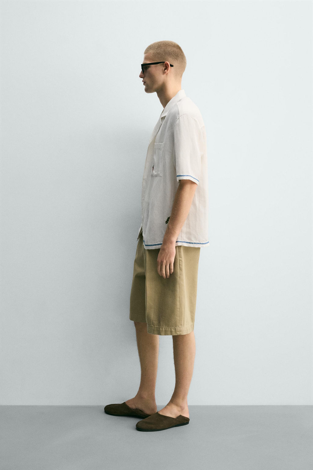CAMISA VISCOSA - LINO BORDADOS CONTRASTE / Blanco - Zara фото 4