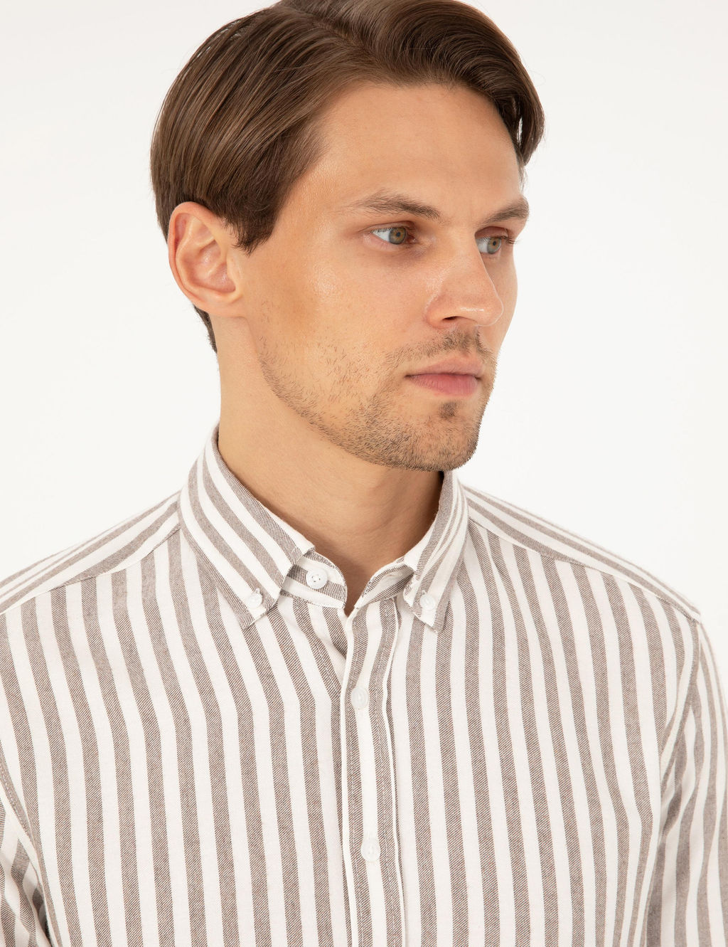 Kahverengi Regular Fit _izgili Uzun Kollu G_mlek - Pierre cardin фото 2