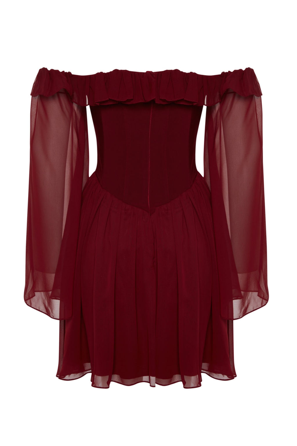 TRENDYOLMILLA Bridal Ekru A-Kesim Astarl? Volanl? Dokuma Sifon K?sa Dugun/Nikah S?k Abiye Elbise TPRSS23EL00096 фото 41