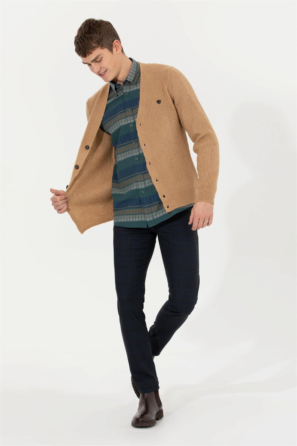 U. S. Polo Assn Мужской кардиган из меланжевого трикотажа светло-коричневого цвета - U.s. polo assn фото 9