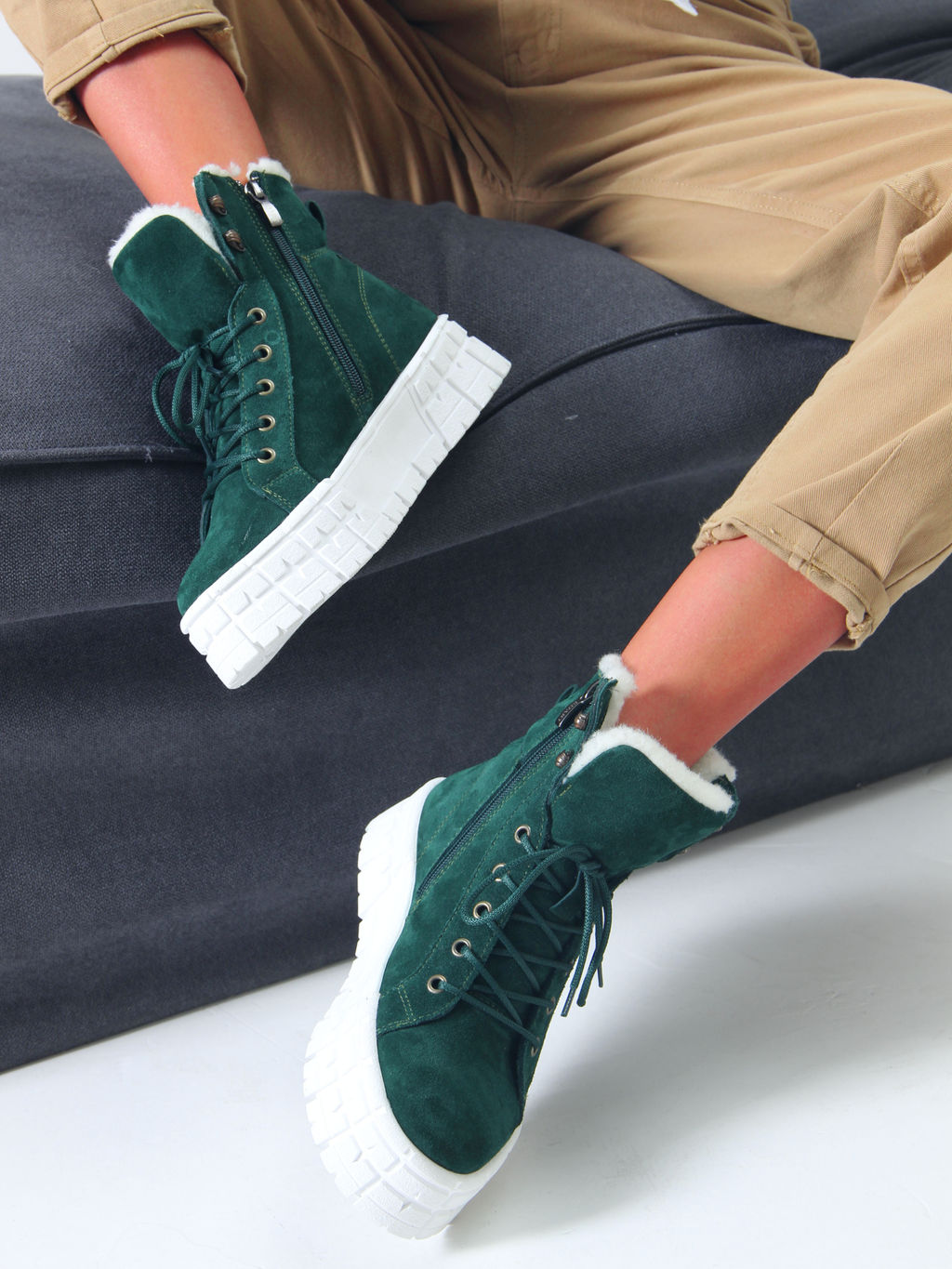 Ботинки 216.212131w. зеленый замша/Мех