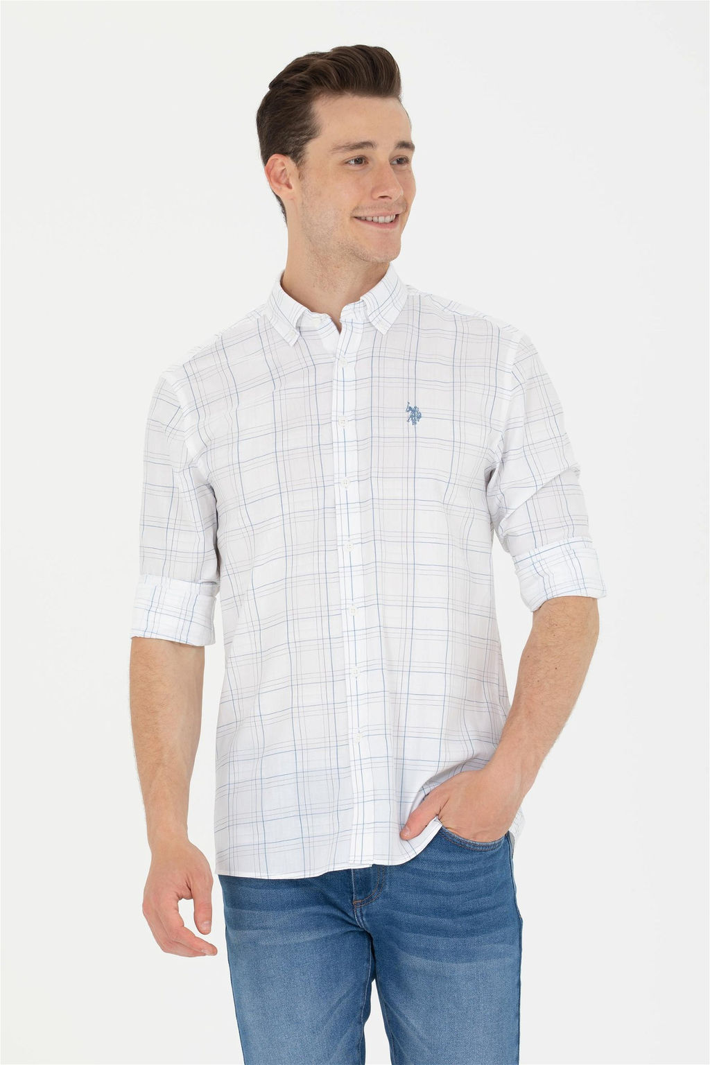 U. S. Polo Assn Мужская синяя белая рубашка в шотландскую клетку - U.s. polo assn фото 8