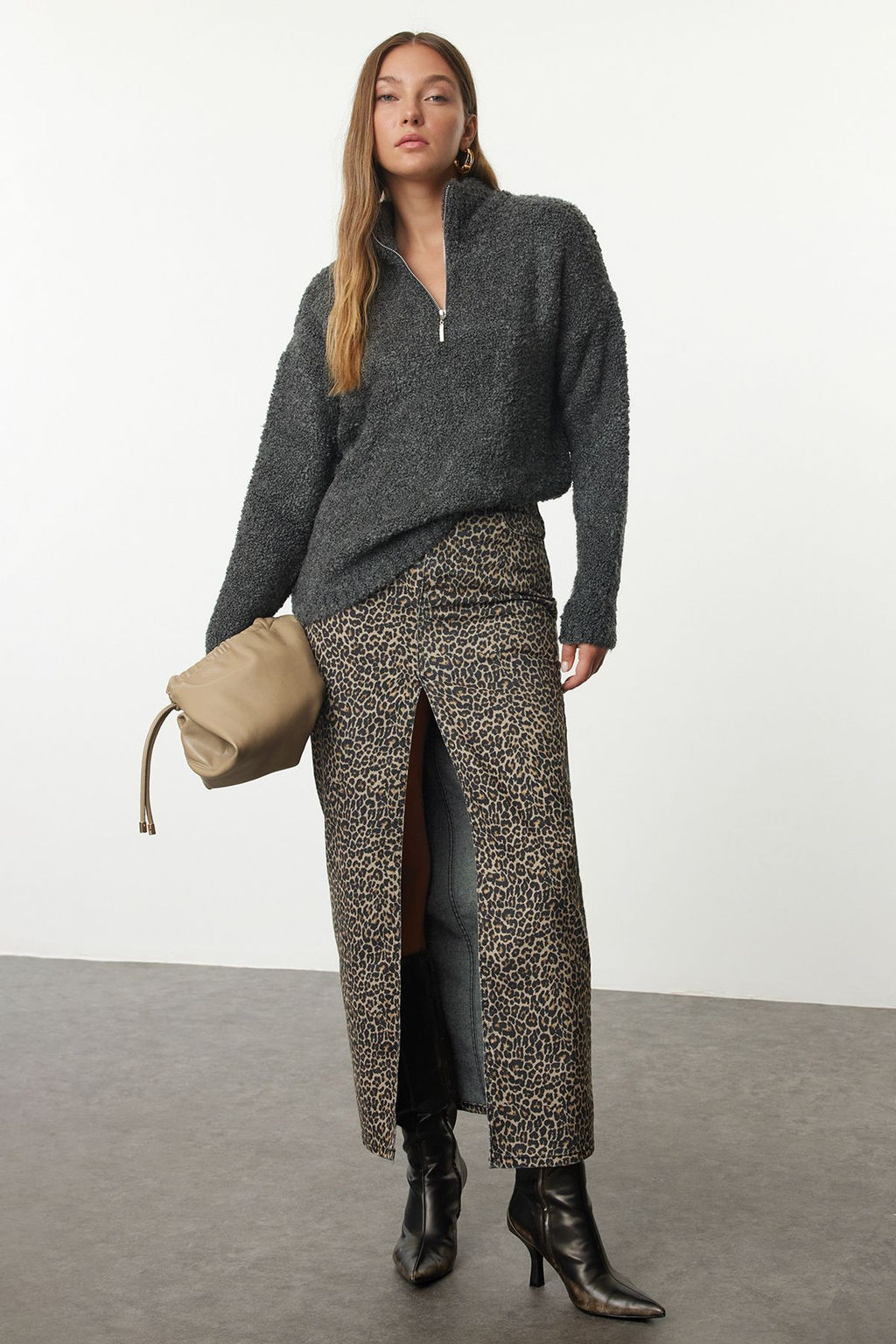 Antrasit Buklet Iplik Dik Yaka Triko Kazak TWOAW25KZ00291 - Trendyolmilla фото 2