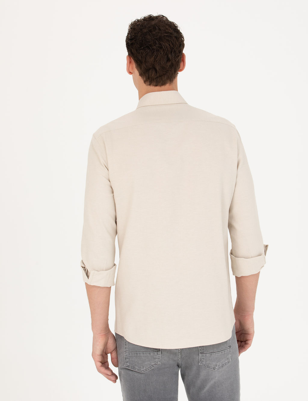 Bej Slim Fit Uzun Kollu G_mlek