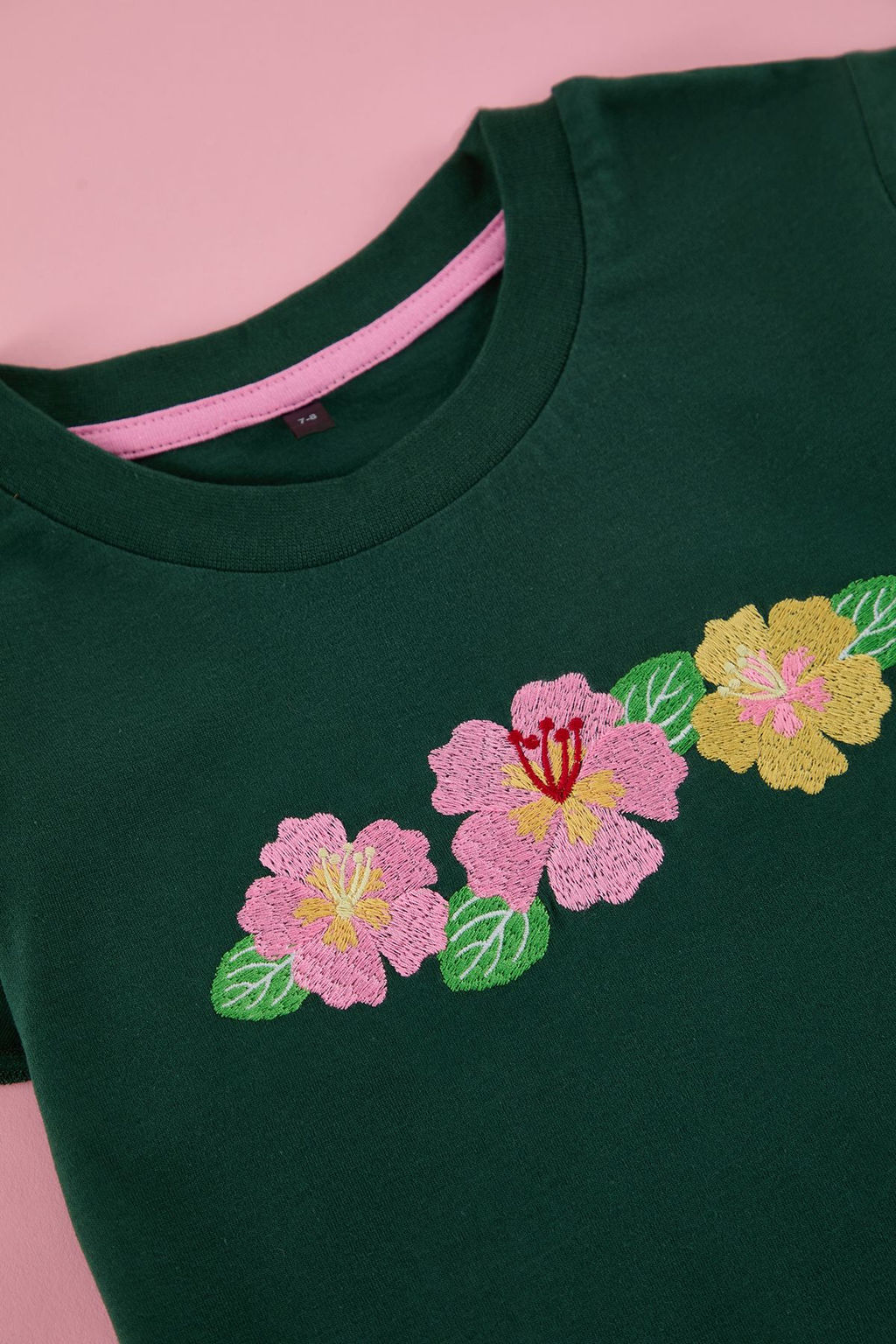 Zumrut Yesili K?z Cocuk %100 Pamuk Cicekli Regular/Normal Kal?p K?sa Kol Orme T-Shirt TKDSS25TS00046 - Trendyolmilla фото 2