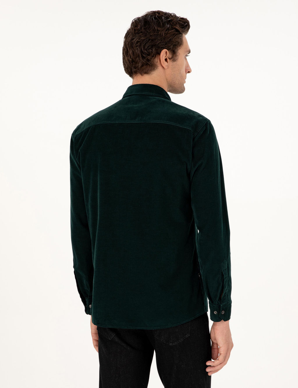 Темно-зеленая бархатная рубашка классического кроя - Cacharel фото 5