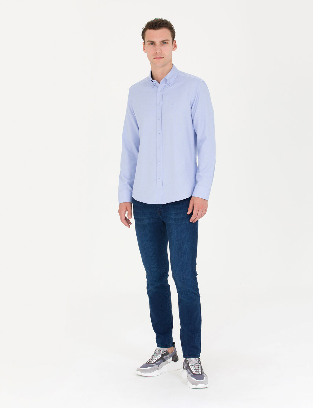 A__k Mavi Slim Fit Uzun Kollu G_mlek