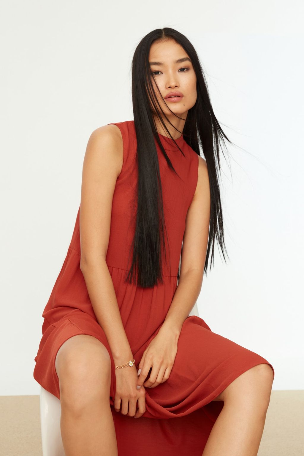 TRENDYOLMILLA Kahverengi Shift/Duz Kesim Dik Yaka Midi Dokuma Elbise TWOSS20EL1864 фото 24