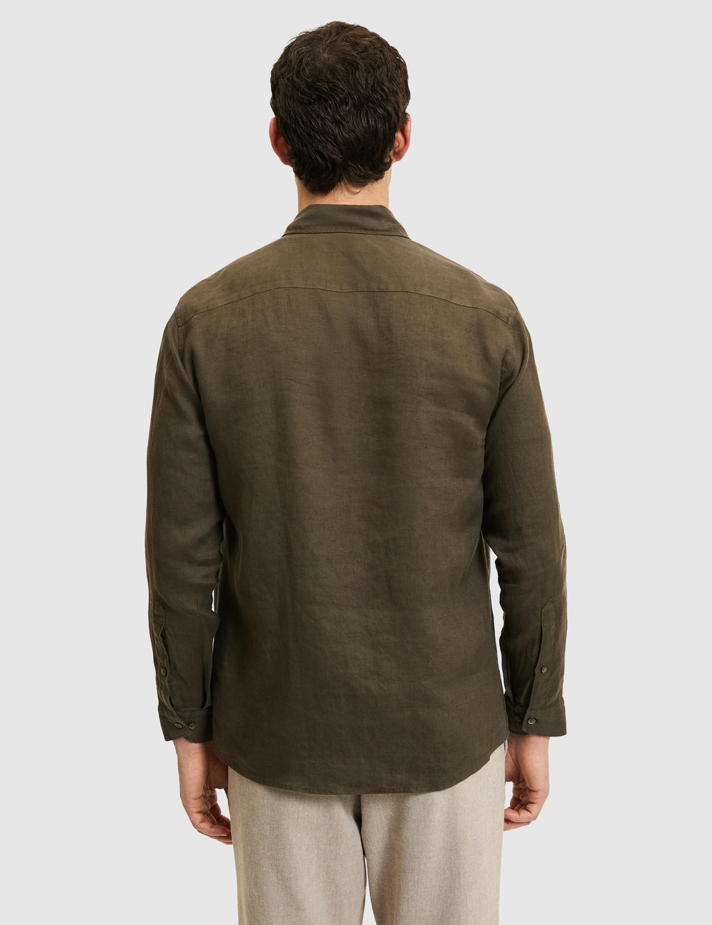 Koyu Haki Regular Fit %100 Keten G_mlek