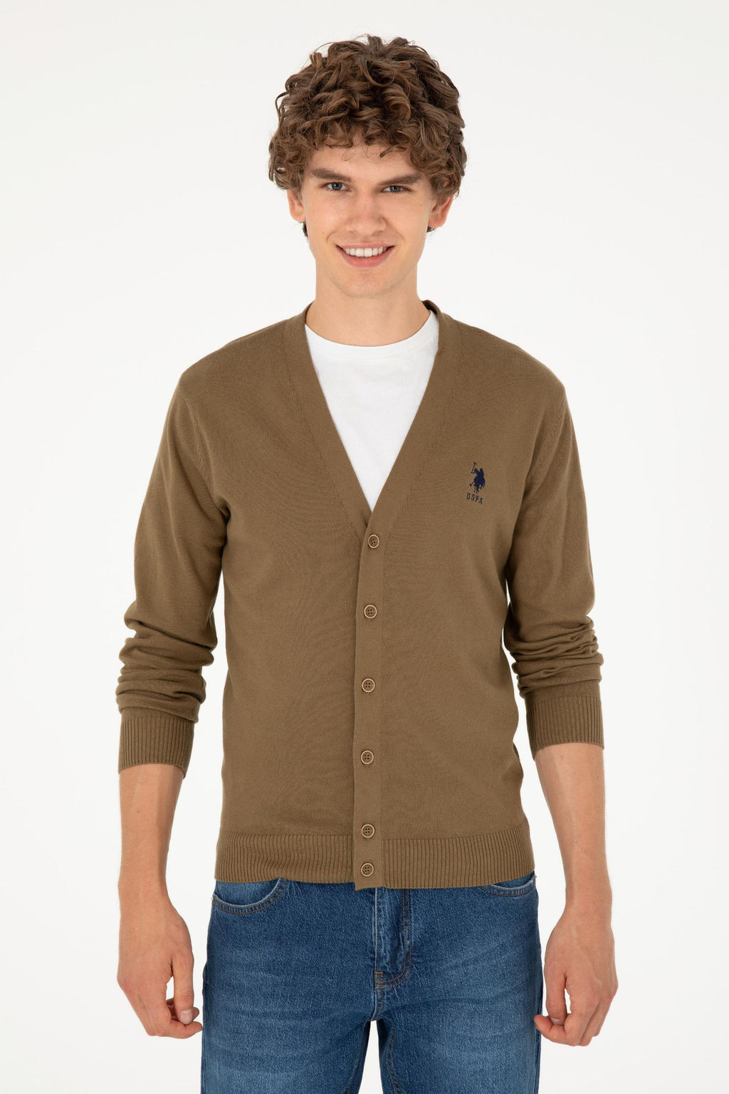 Мужской базовый трикотажный кардиган цвета хаки - U.s. polo assn фото 10