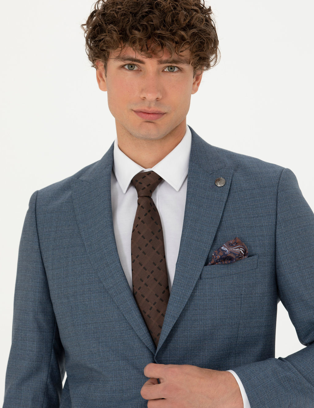 %100 Y_n Koyu Mavi Ekstra Slim Fit Tak_m Elbise