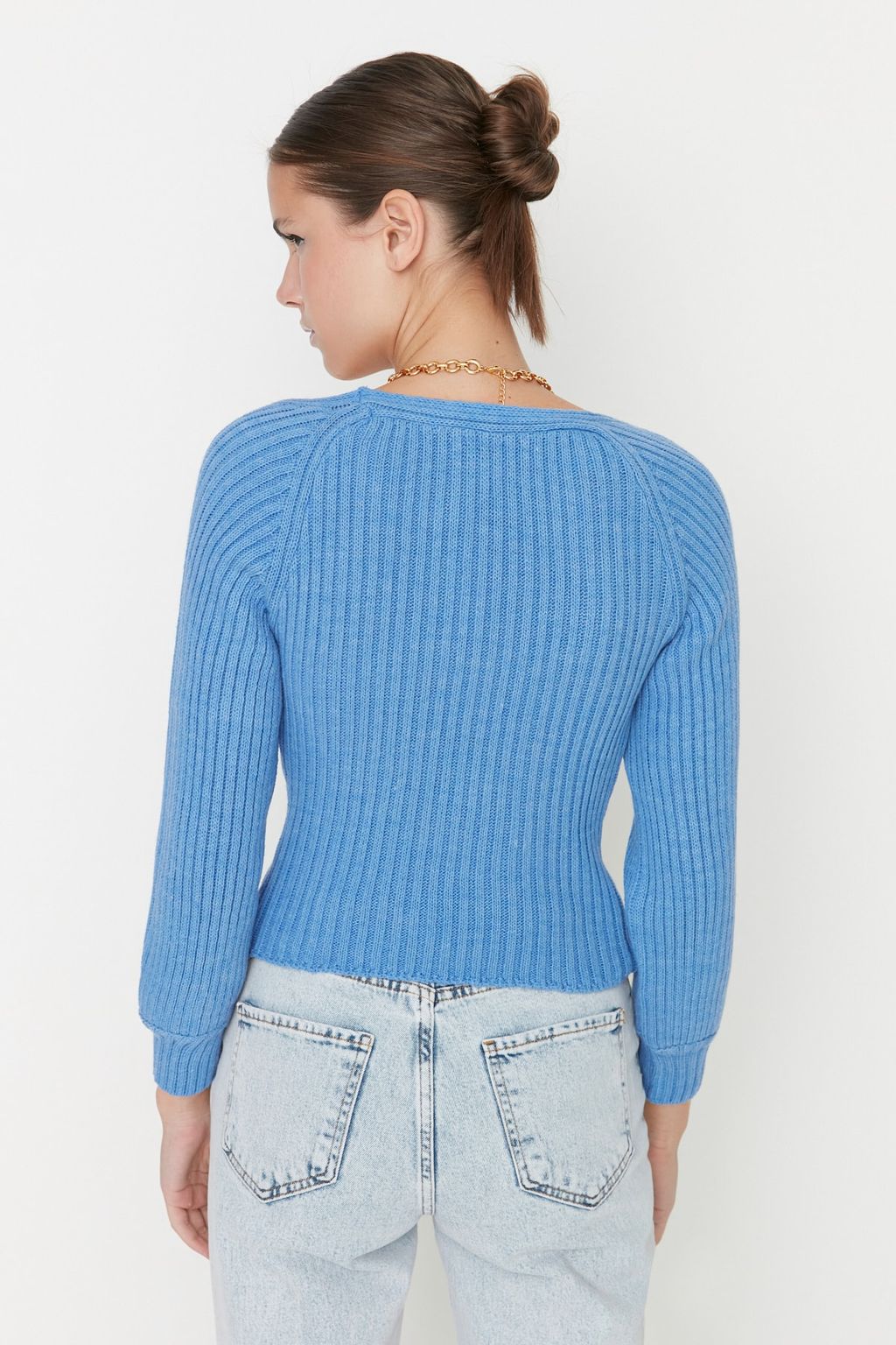 Mavi Crop Kalp Yaka Triko Kazak TWOAW22KZ1760