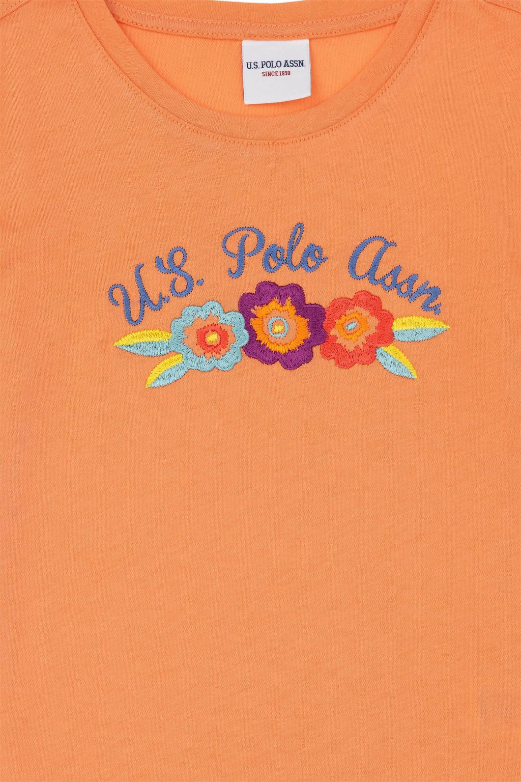 Футболка для девочек U.S. Polo Assn с круглым вырезом лососевого цвета  фото 3