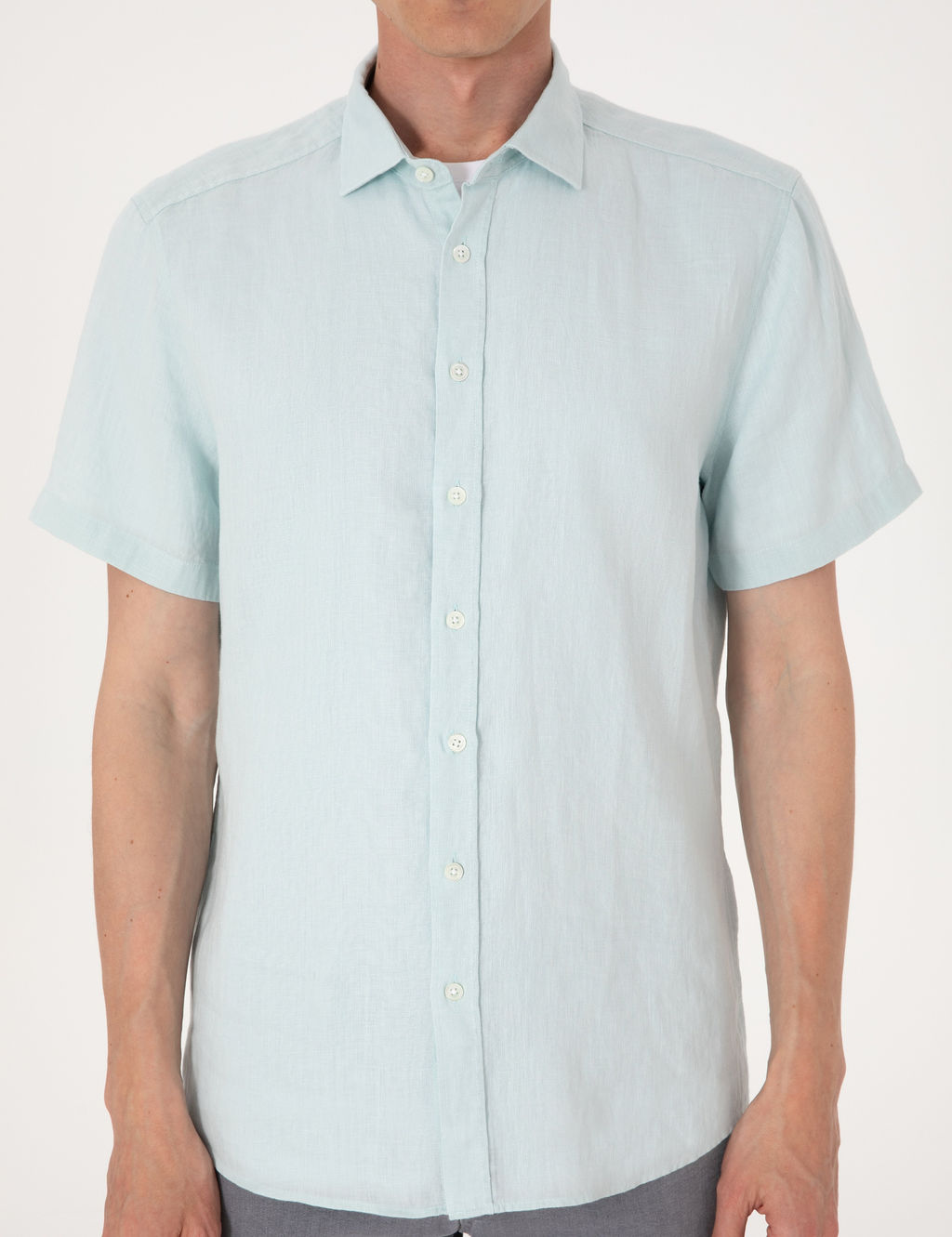 Su ye_ili %100 Keten Regular Fit K_sa Kollu G_mlek
