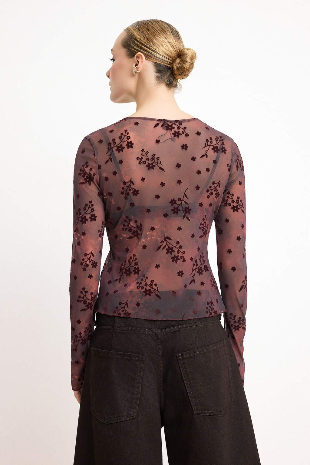 Murdum Cicekli Regular/Normal Kal?p Uzun Kollu Tul Orme Bluz TWOSS26BZ00039 - Trendyolmilla фото 4