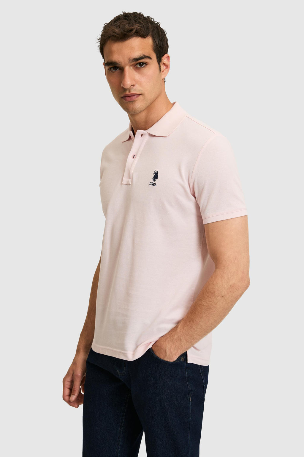 Erkek Slim Fit Polo Yaka A__k Pembe Basic Ti__rt