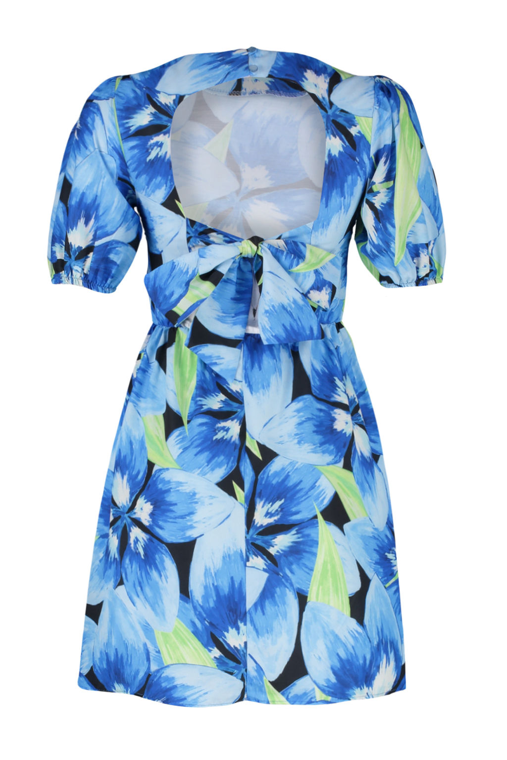 Lacivert Cicekli Skater/Belden Ac?lan S?rt Detayl? Mini Dokuma Elbise TWOSS22EL2858