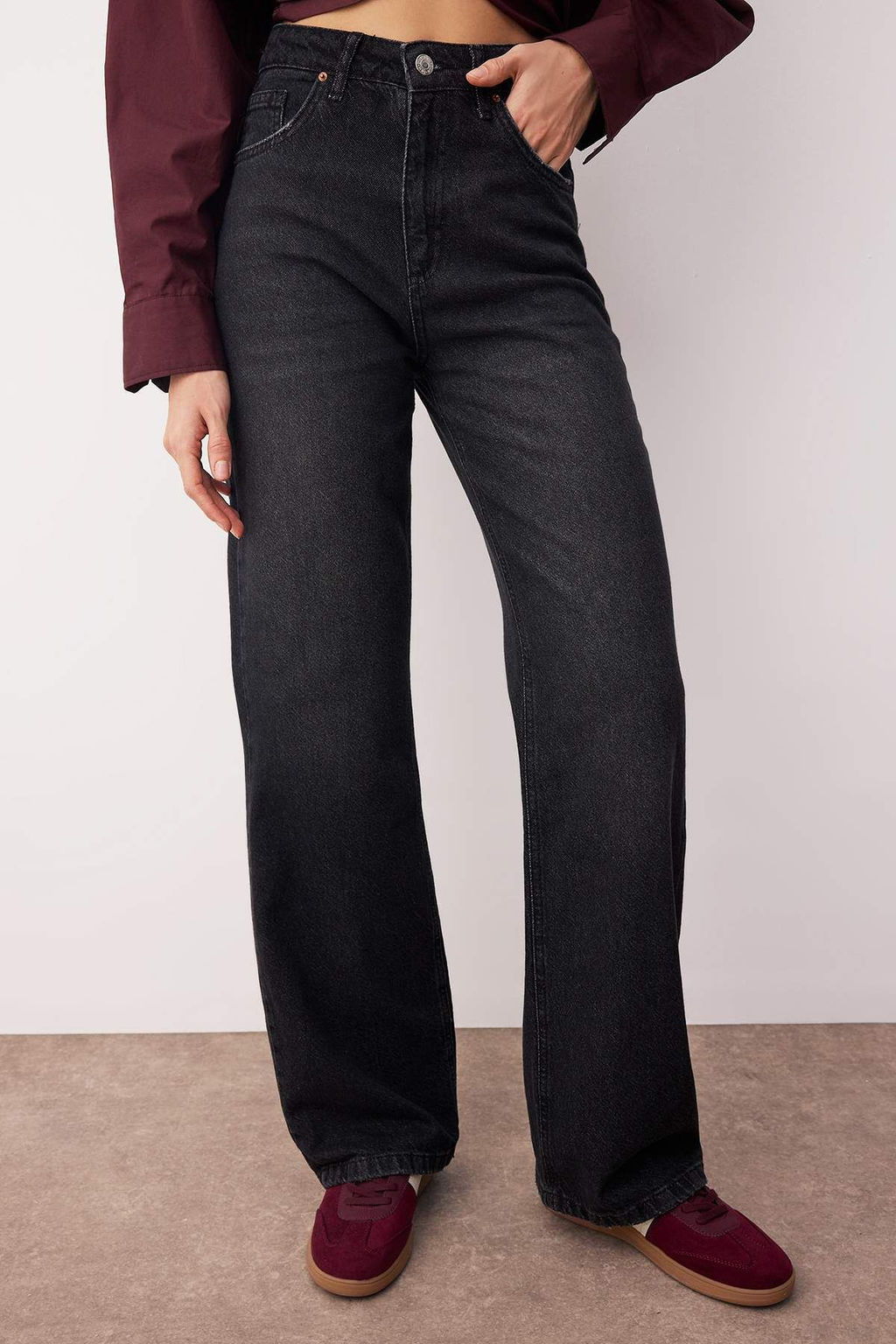 TRENDYOLMILLA Siyah Yuksek Bel Wide Leg Jeans TWOAW24JE00073  фото 3