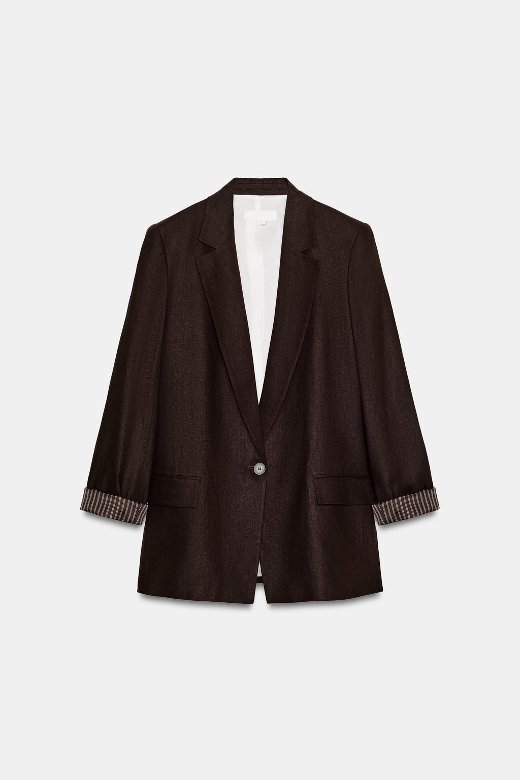 BLAZER CON LINO MANGA REMANGADA / Marr?n oscuro - Zara фото 5