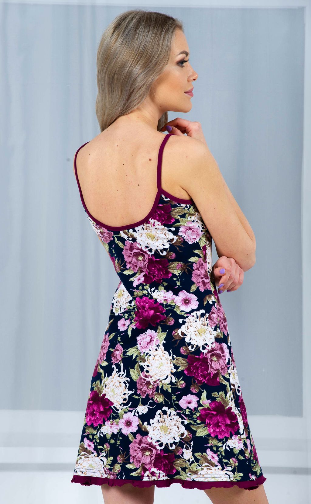 Ночная сорочка Цветы голубые на кофейном - Нежка фото 158