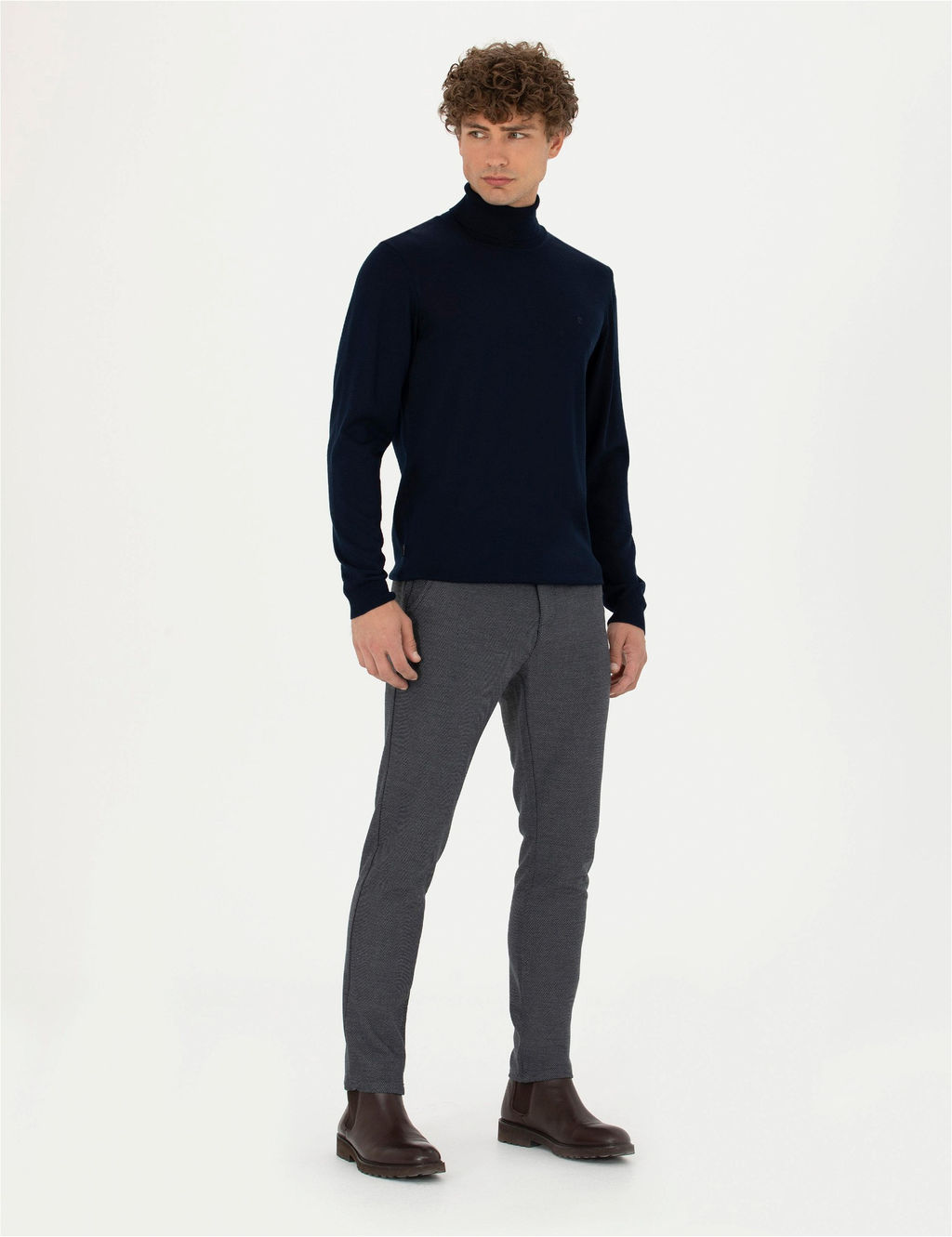 Lacivert Slim Fit Kanvas Pantolon