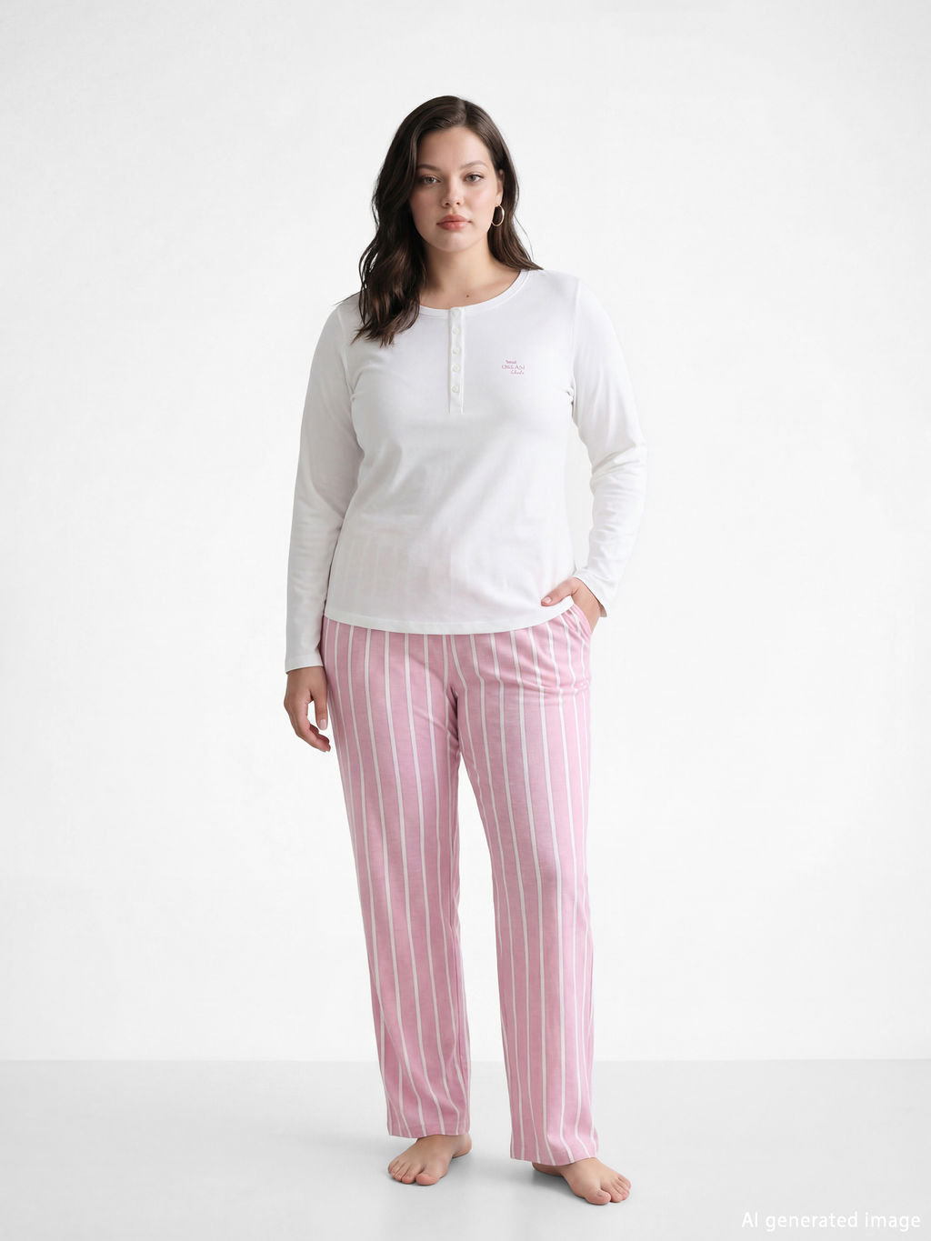 Bisiklet Yaka ?izgili Kad?n Pijama Tak?m