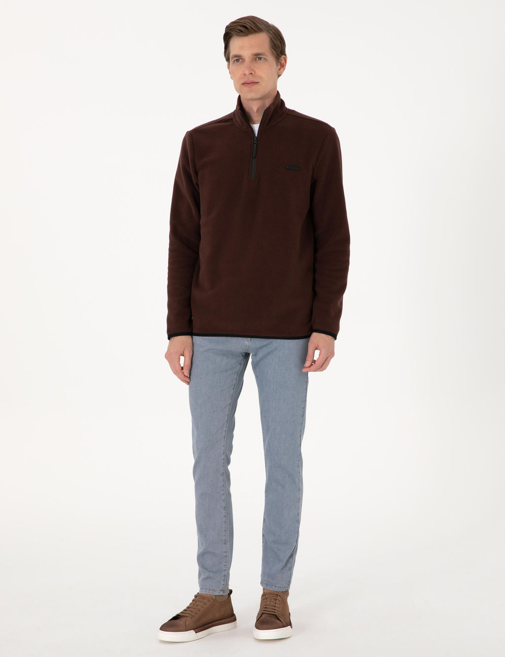 Kahverengi Regular Fit Yar_m Fermuarl_ Polar Sweatshirt - Pierre cardin фото 4