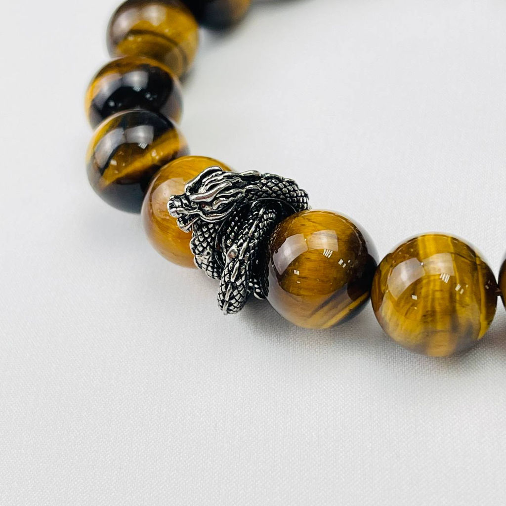 Браслет мужской Дракон из Тигрового глаза 19 см - Радуга самоцветов фото 2