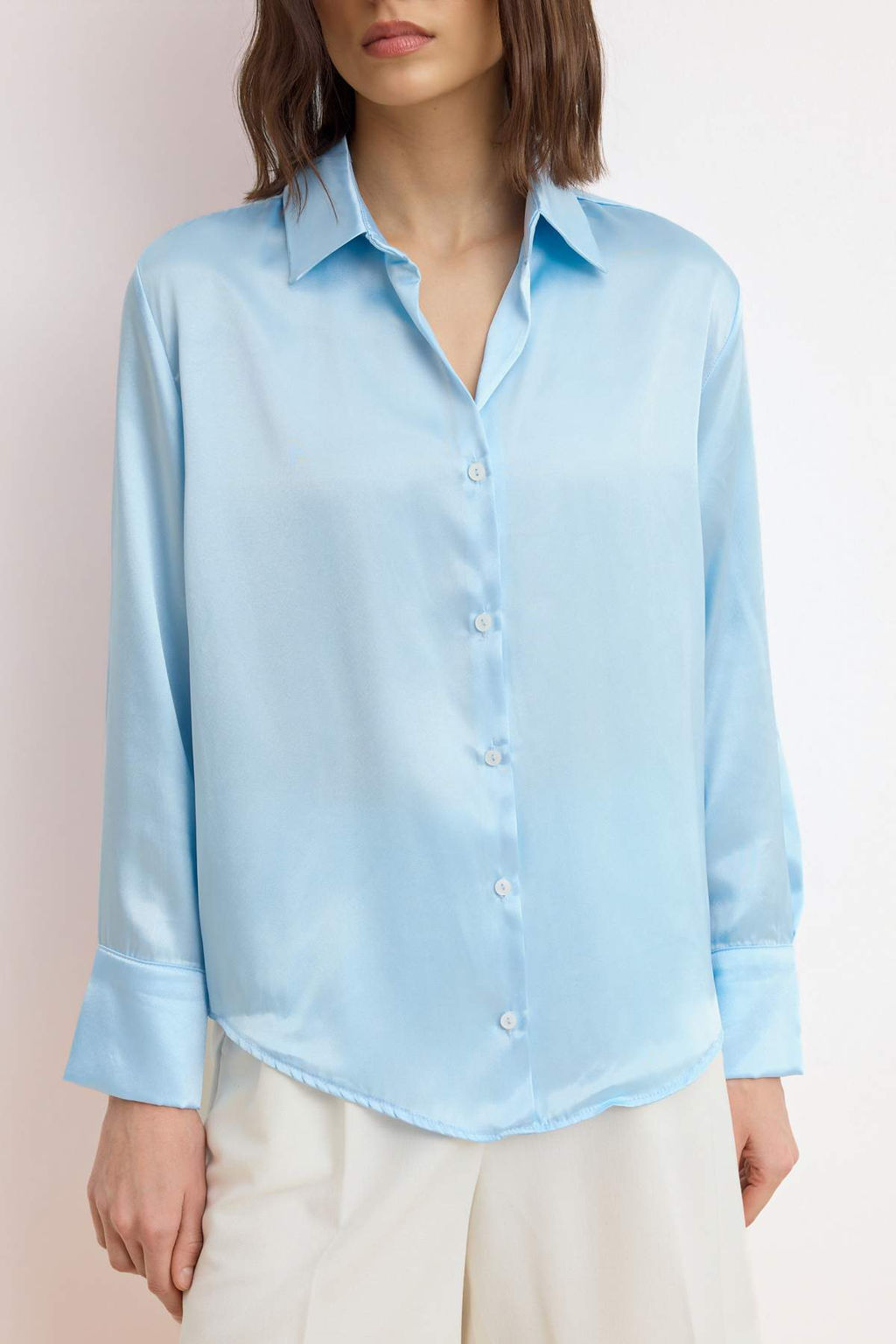 TRENDYOLMILLA Lacivert Oversize/Genis Kal?p Saten Dokuma Gomlek TWOAW24GO00211  фото 16