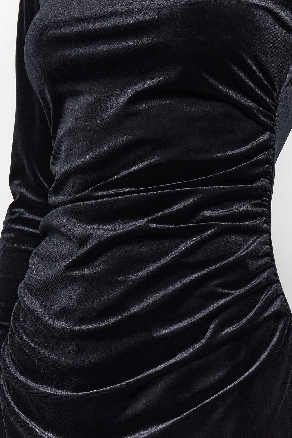 TRENDYOLMILLA Siyah Kadife Buzgulu Fitted/Vucuda Oturan Esnek Maxi Orme Elbise TWOAW24EL00617 фото 5