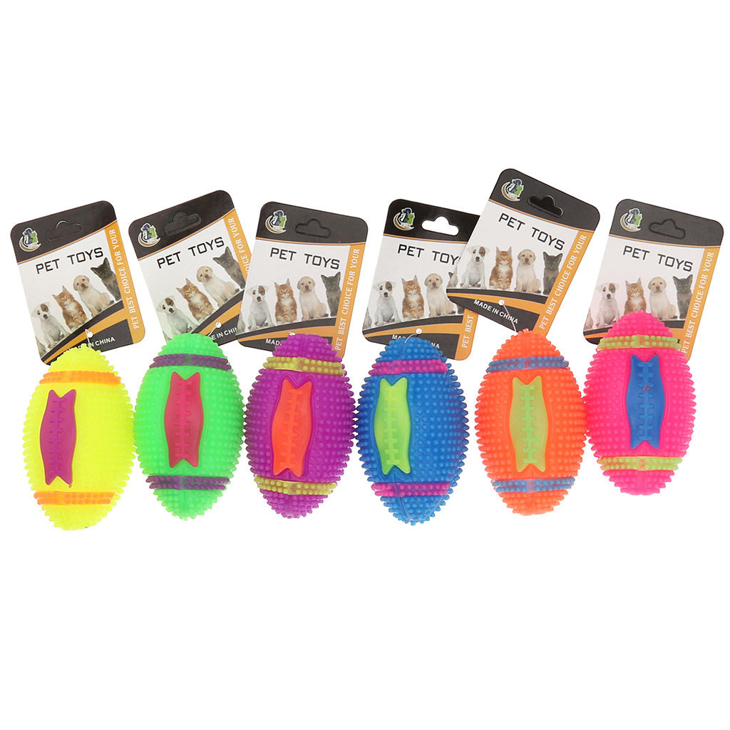Пэт тойс (Pet toys) Игрушка для собаки Регби массажный 10х6см h6см, ПВХ, с пищалкой, светящаяся, на картоне, цветная, цвета в ассортименте: зеленый, желтый, коралловый, фуксия, синий, фиолетовый (Китай)  фото 2