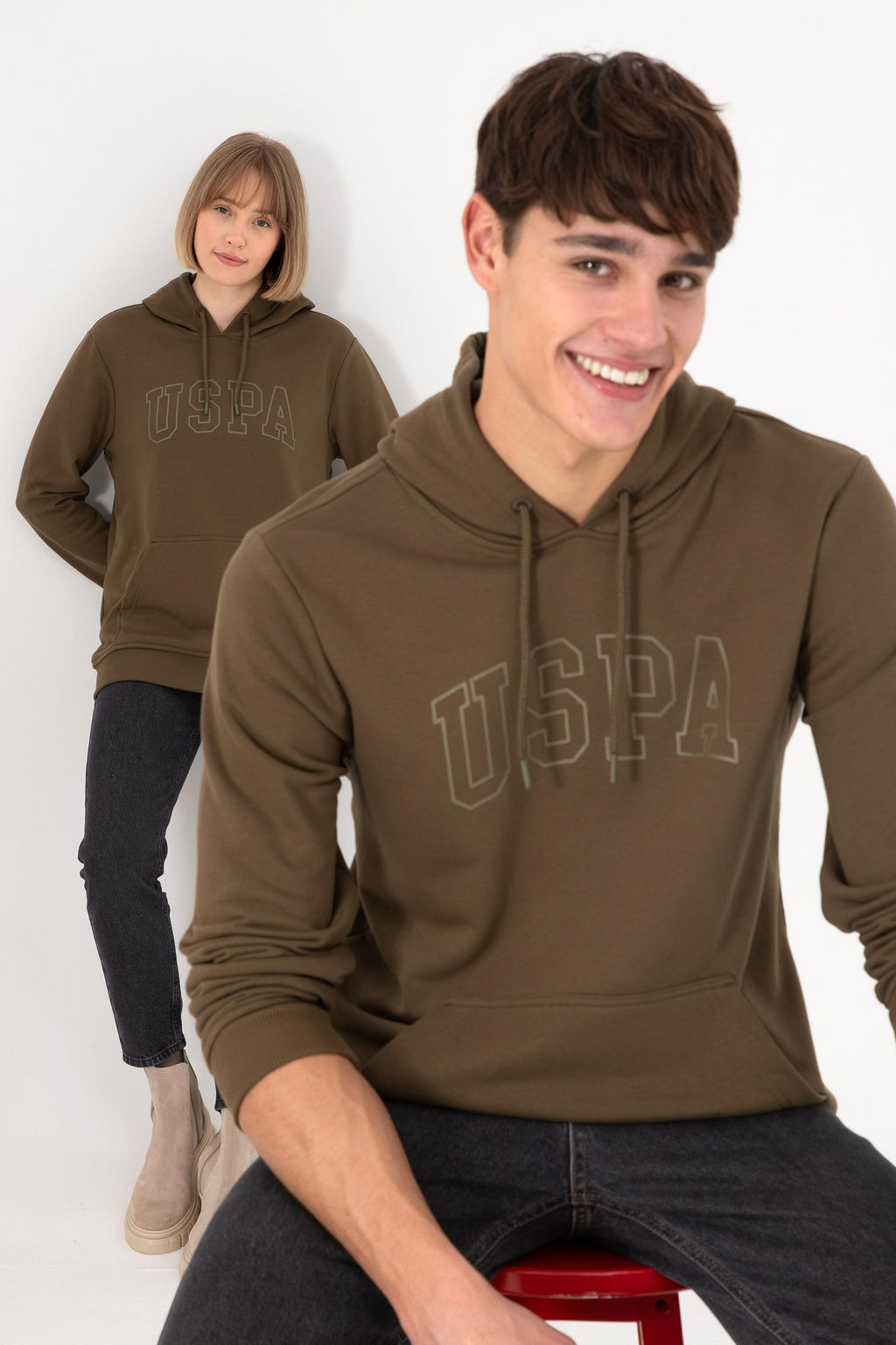 Erkek Regular Fit Kap__onlu Haki Basic Sweatshirt
