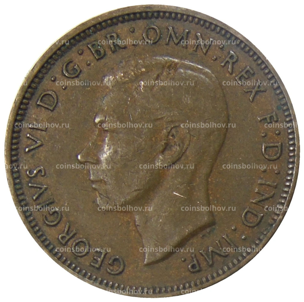 Монета 1/2 пенни 1938 года Австралия