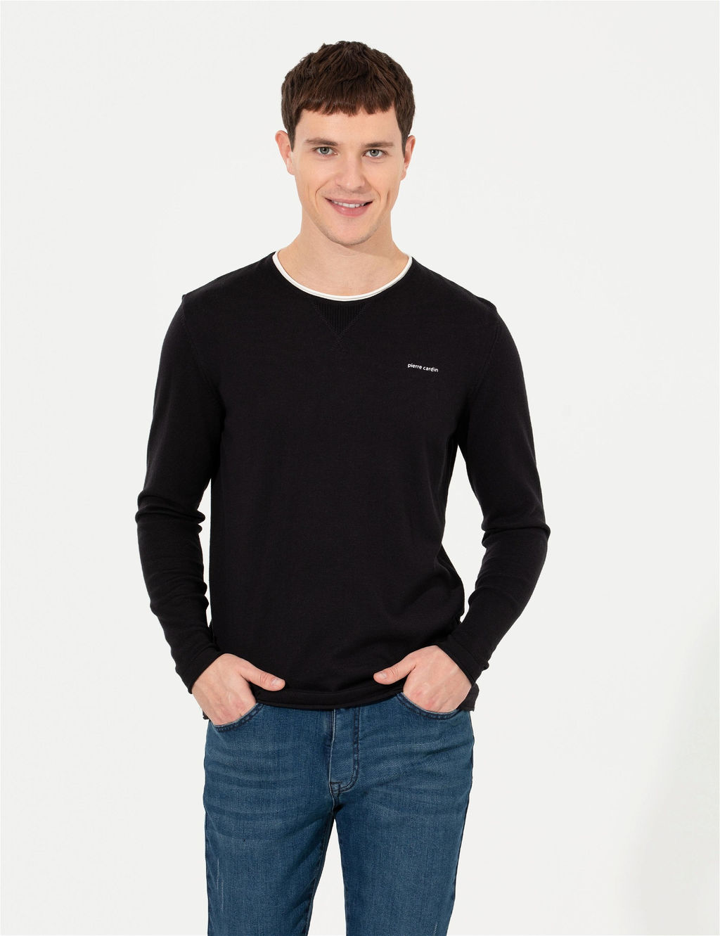 Lacivert Slim Fit Bisiklet Yaka Triko Kazak