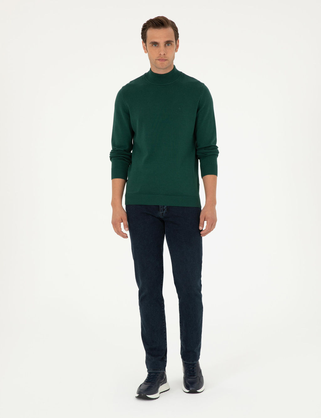 Ye_il Slim Fit Yar_m Bal_k__ Yaka Basic Triko Kazak - Pierre cardin фото 4