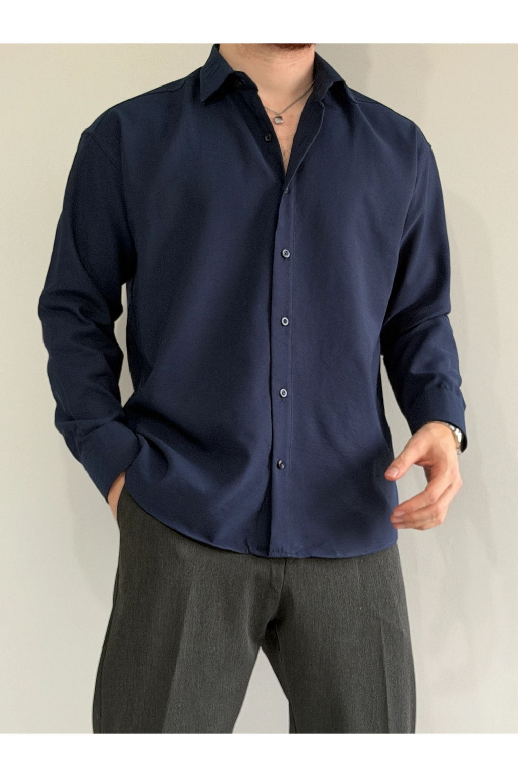 Lacivert Regular Fit Mevsimlik Erkek Gomlek TMNSS26GO00005